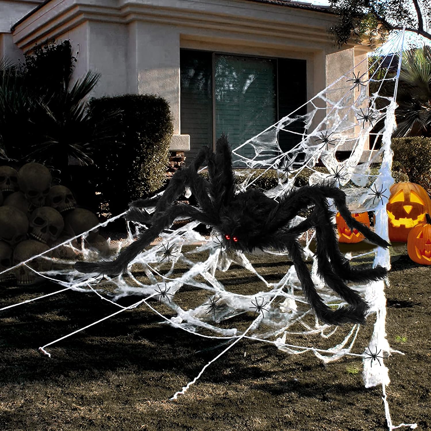 Halloween Decorations - 295" Halloween Spider Web Decorations Outdoor + 59" Giant Fake Spider with Triangular Huge Spiders Web - Scary Decor Clearance for Yard, Patio, Garden, Haunted House Décor